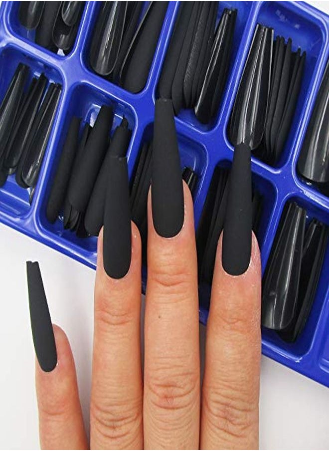 LoveOurHome 100Pc Long Coffin Press On Nails Coffin Shaped Ballerina Matte False Fake Nails Artifical Acrylic Nail Tips Fingernails Extension Decor For Women Girls (Black)  - Image 5