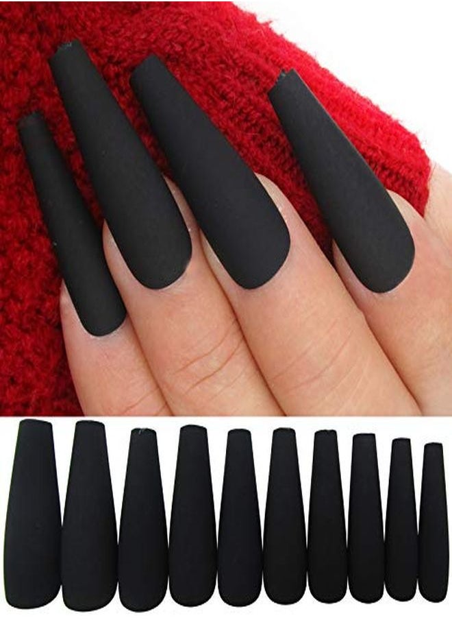 LoveOurHome 100Pc Long Coffin Press On Nails Coffin Shaped Ballerina Matte False Fake Nails Artifical Acrylic Nail Tips Fingernails Extension Decor For Women Girls (Black)  - Image 1