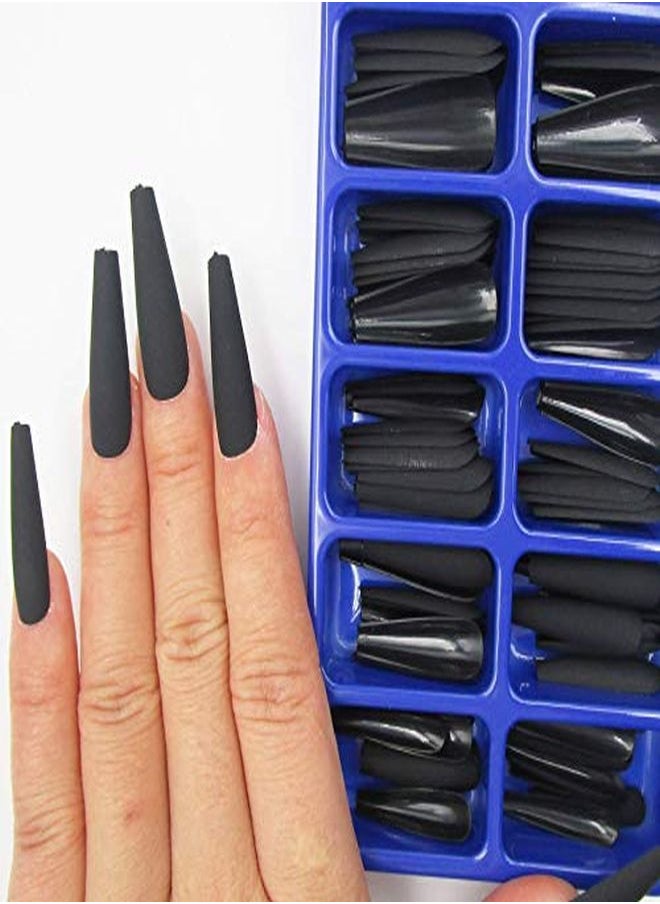 LoveOurHome 100Pc Long Coffin Press On Nails Coffin Shaped Ballerina Matte False Fake Nails Artifical Acrylic Nail Tips Fingernails Extension Decor For Women Girls (Black)  - Image 4