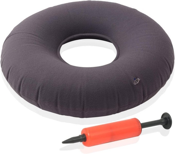 DONUT PILLOW - 18" INFLATABLE DONUT CUSHION FOR TAILBONE PAIN RELIEF - SEAT CUSHION FOR HEMORRHOIDS, BED SORES, PROSTATITIS - PORTABLE FOR TRAVEL, HOME, OFFICE, & CAR