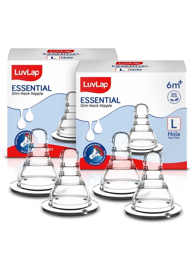 Luvlap Anti-Colic Essential Teat/Nipple for Slim Neck Bottle, 4pcs, Fast Flow, 6m+ - Image 1