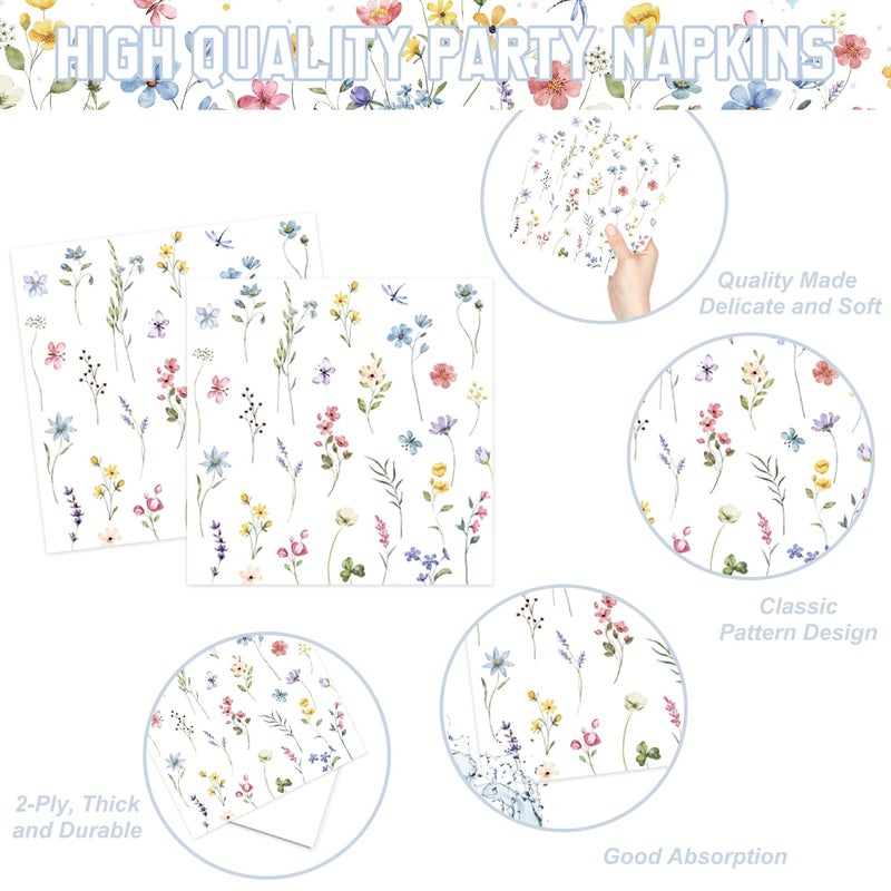LINHAXM 168PCS Wildflower Party Decorations Spring Floral Baby Shower Birthday Decorations Include Plates, Cups, Napkins, Cutlery for Wildflower Baby Shower Tea Decorations, Serve 24 - Image 4