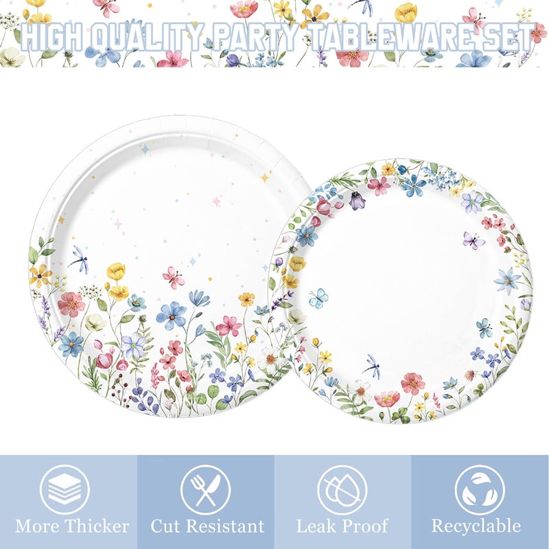 LINHAXM 168PCS Wildflower Party Decorations Spring Floral Baby Shower Birthday Decorations Include Plates, Cups, Napkins, Cutlery for Wildflower Baby Shower Tea Decorations, Serve 24 - Image 3