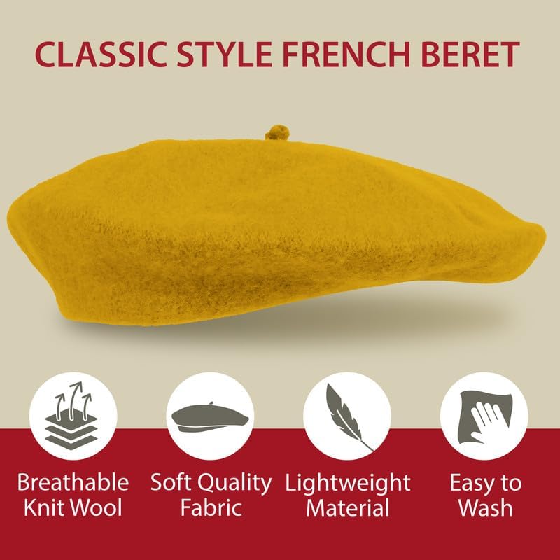 KANGAROO Vintage French Beret - Unisex Wool Hat for Men & Women, Cosplay, Costume Party, Parisian Fashion Accessory - Image 2