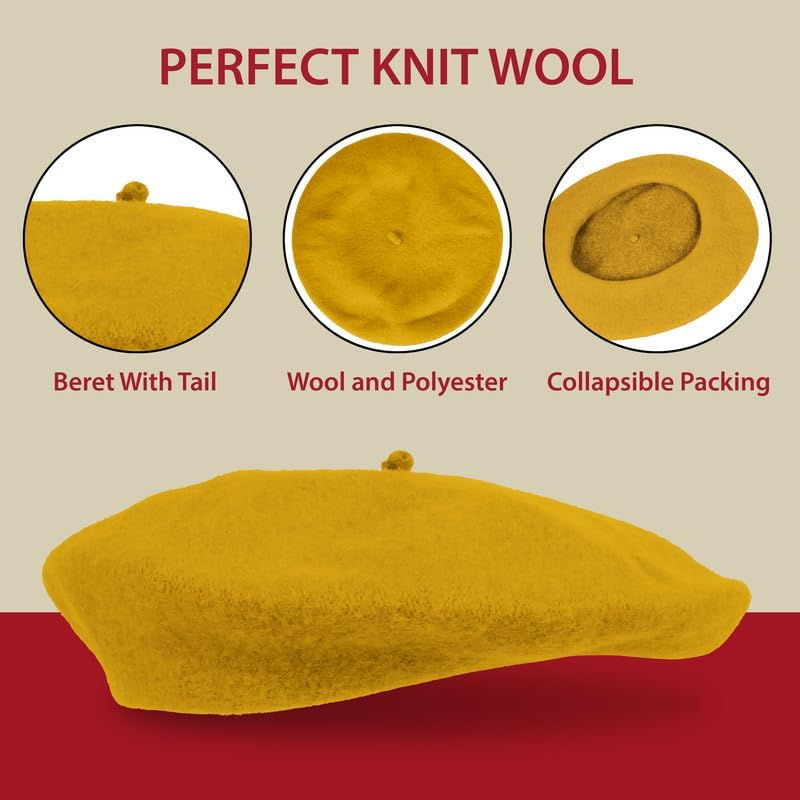 KANGAROO Vintage French Beret - Unisex Wool Hat for Men & Women, Cosplay, Costume Party, Parisian Fashion Accessory - Image 5
