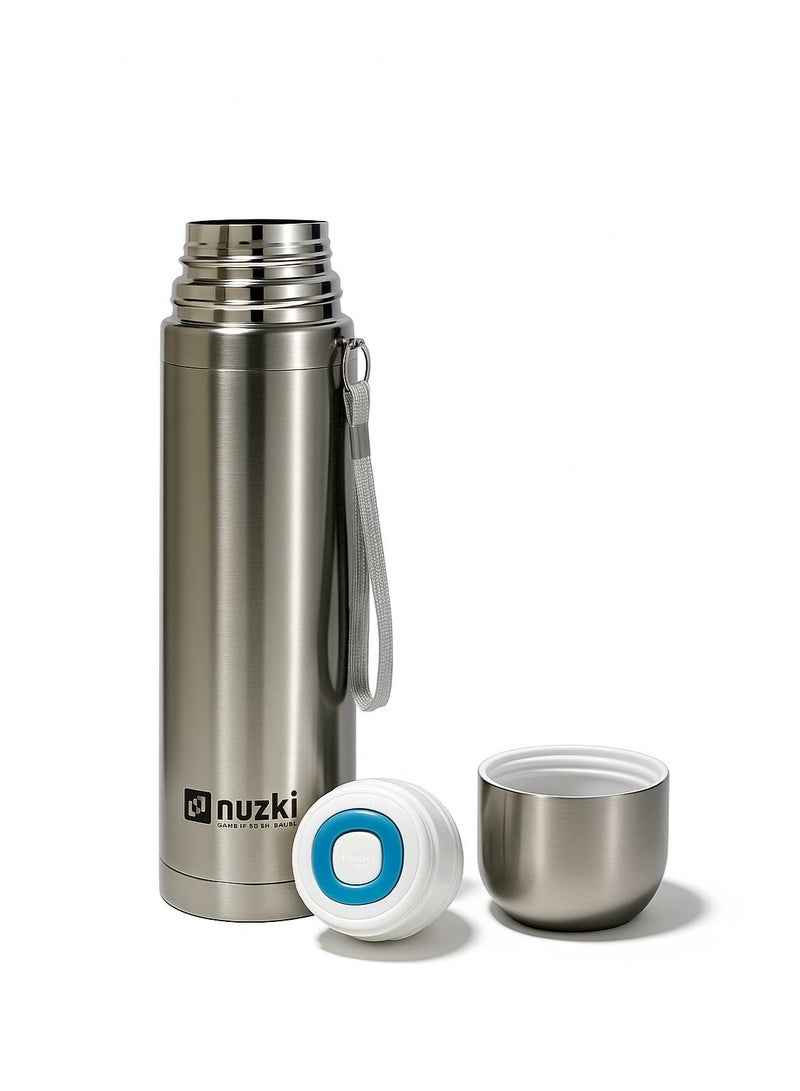 نوزكي ستيل - زجاجة مياه (500 مل) قارورة فولاذية معزولة بالفراغ، مقاومة للتسرب، خالية من مادة BPA، مج حراري مزدوج الجدار للقهوة للمشروبات الساخنة أو الباردة - Image 1