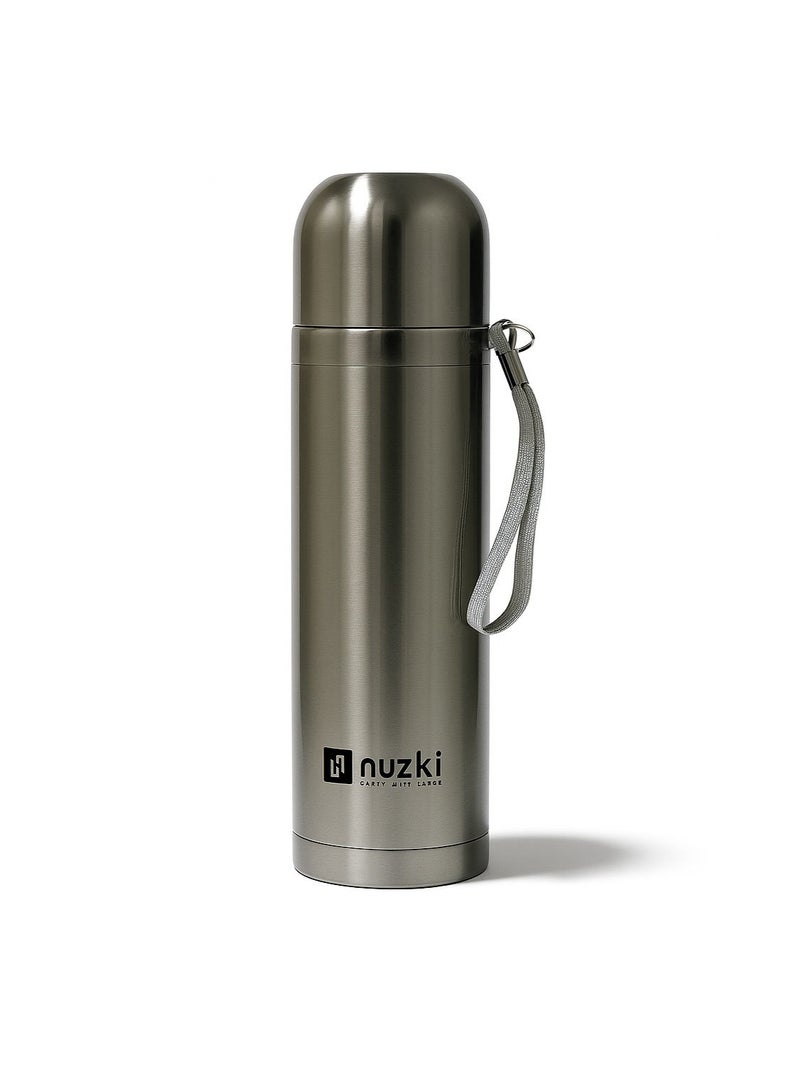 نوزكي ستيل - زجاجة مياه (500 مل) قارورة فولاذية معزولة بالفراغ، مقاومة للتسرب، خالية من مادة BPA، مج حراري مزدوج الجدار للقهوة للمشروبات الساخنة أو الباردة - Image 2