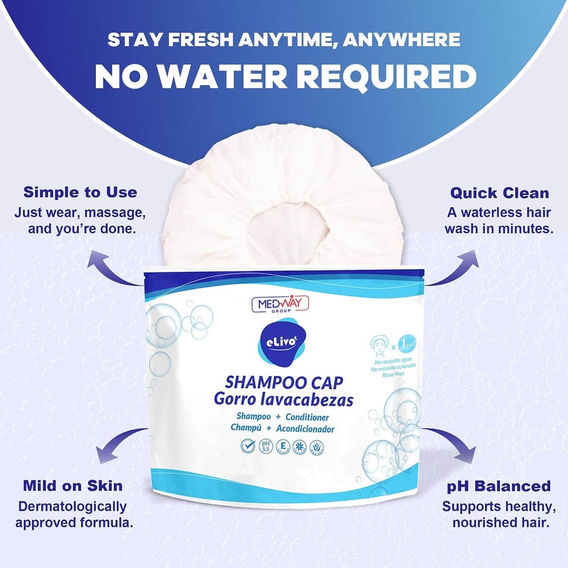 MedVance No Rinse Shampoo Cap | Rinse Free Shower Cap that Shampoos & Conditions | PH Balanced & Hypoallergenic Waterless Hair Wash | 2 Pack - Image 2