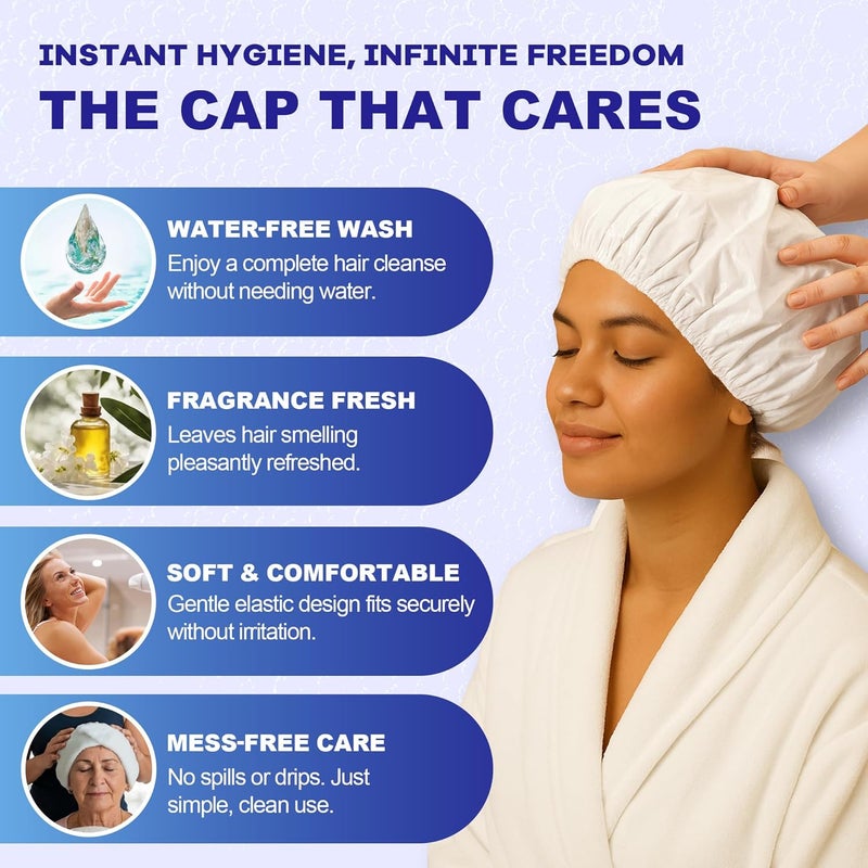 MedVance No Rinse Shampoo Cap | Rinse Free Shower Cap that Shampoos & Conditions | PH Balanced & Hypoallergenic Waterless Hair Wash | 2 Pack - Image 5