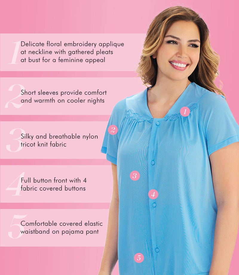 Exquisite Form Women's 90107 Nylon Tricot Short Sleeve Matching Pajama Set - Image 4