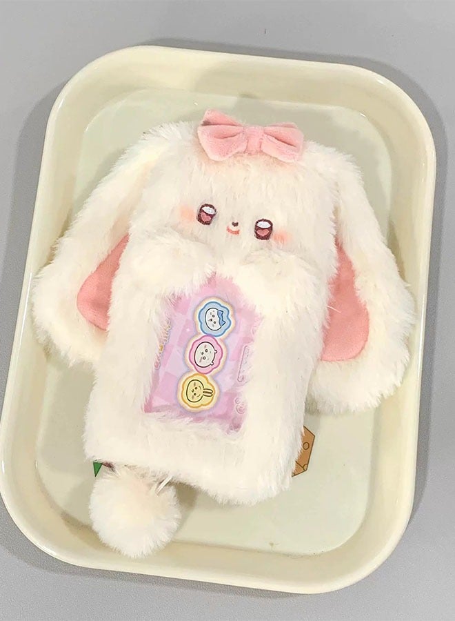 Realfrog Kpop Photocard Holder Pink Plush Rabbit Id Card Protective Cover Cartoon Plush Card Holder Pendant Compatible With IVE/BTS Three-Inch Small Card  - Image 2