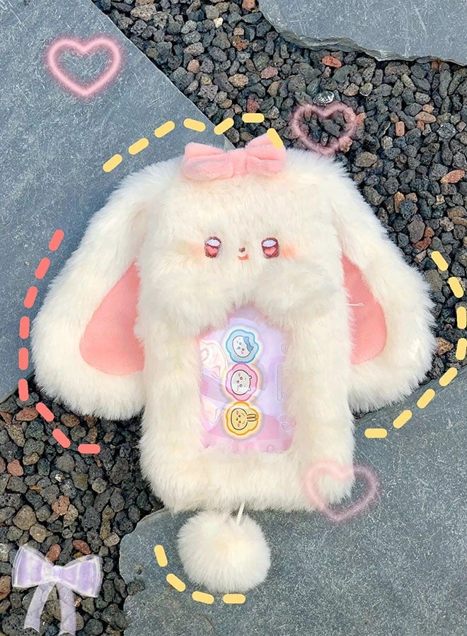 Realfrog Kpop Photocard Holder Pink Plush Rabbit Id Card Protective Cover Cartoon Plush Card Holder Pendant Compatible With IVE/BTS Three-Inch Small Card  - Image 3