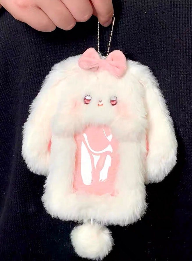 Realfrog Kpop Photocard Holder Pink Plush Rabbit Id Card Protective Cover Cartoon Plush Card Holder Pendant Compatible With IVE/BTS Three-Inch Small Card  - Image 4