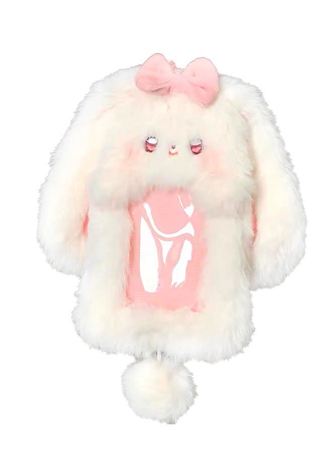 Realfrog Kpop Photocard Holder Pink Plush Rabbit Id Card Protective Cover Cartoon Plush Card Holder Pendant Compatible With IVE/BTS Three-Inch Small Card  - Image 5