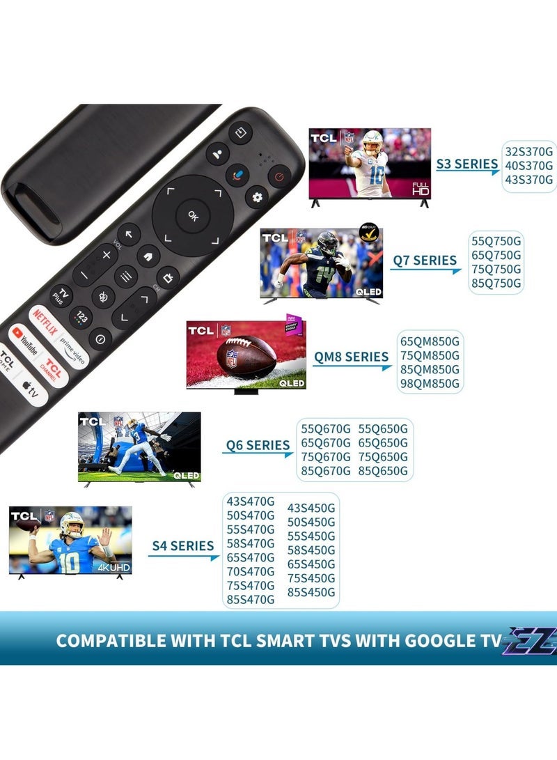 PopZa Replacement Voice Remote Control for TCL Android Smart TVs, RC813 with Google Voice Function with battery - Image 2