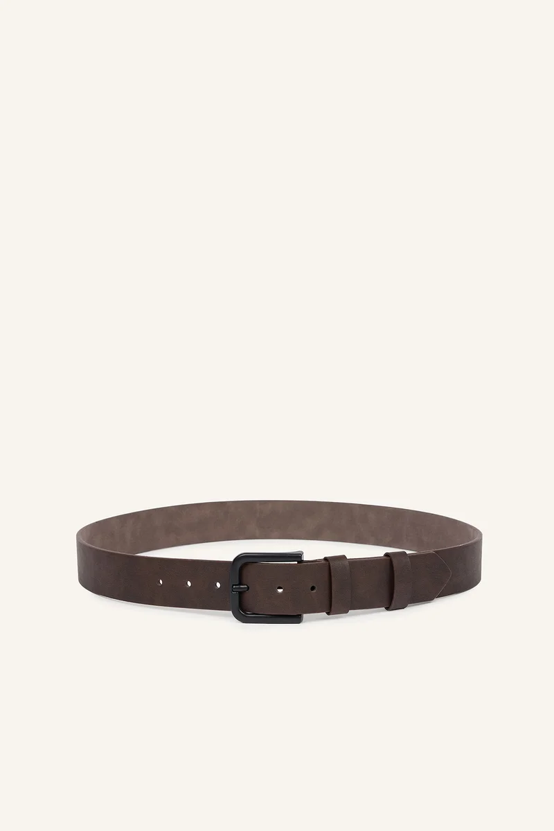 Man Rectangular Buckle Faux Leather Casual Belt