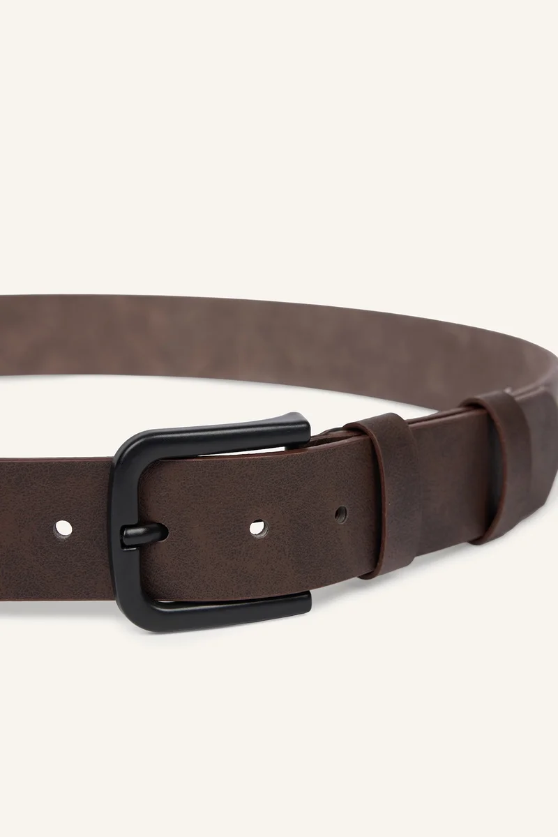 Defacto Man Rectangular Buckle Faux Leather Casual Belt