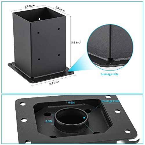 AXWHYS 4x4 Post Base 8 Pcs, (Inner Size 3.6x3.6) Post Anchors, 13GA Thick Solid Steel & Black Powder Coated,Deck Post Brackets Support Deck Base Plate Pergola Brackets Fence Kit Mailbox Mount… - Image 3