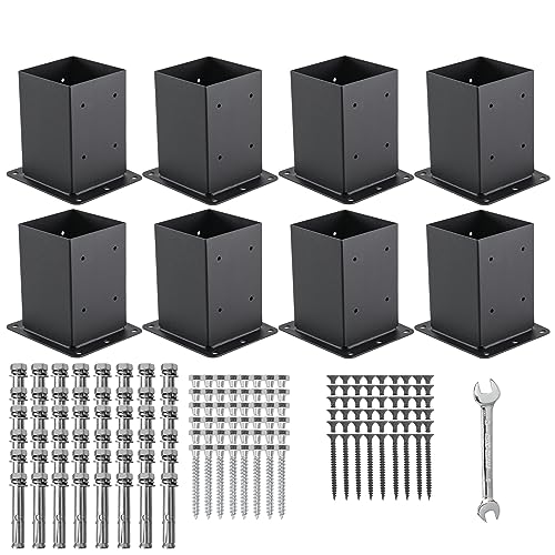 AXWHYS 4x4 Post Base 8 Pcs, (Inner Size 3.6x3.6) Post Anchors, 13GA Thick Solid Steel & Black Powder Coated,Deck Post Brackets Support Deck Base Plate Pergola Brackets Fence Kit Mailbox Mount… - Image 1