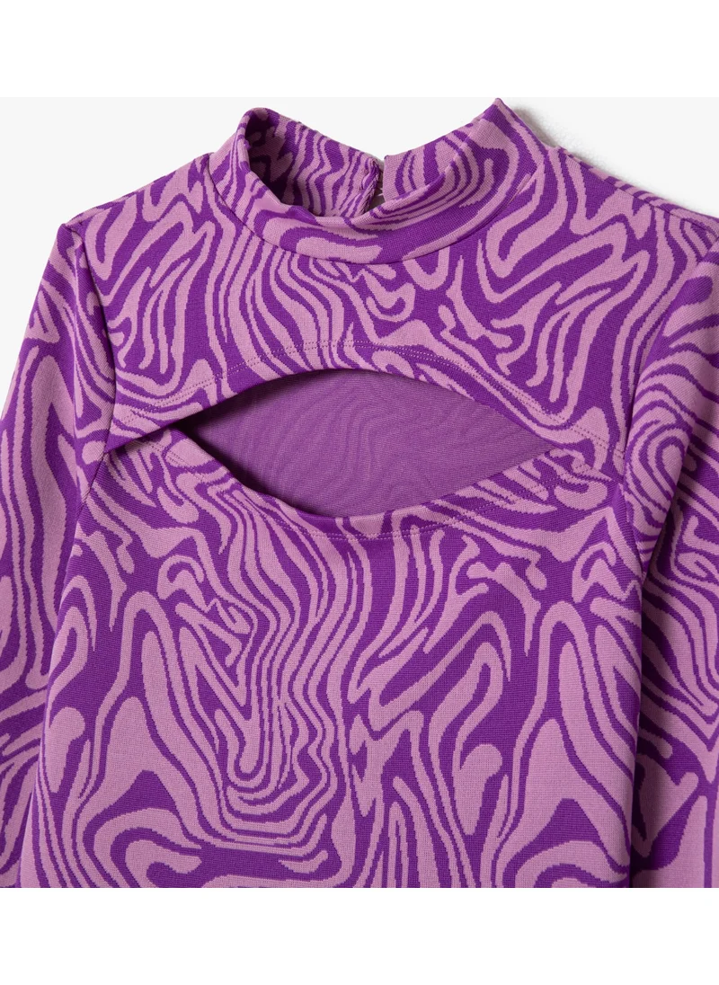 KOTON T-Shirt Long Sleeve Window Detailed Stand Collar