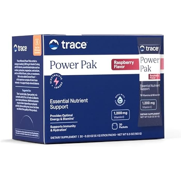 Trace Minerals باك مسحوق المعادن الأساسية - دعم الإلكتروليت - 1200 ملغ فيتامين C بالإضافة إلى 70+ معدن أساسي - نكهة التوت - 30 عبوة - Image 1
