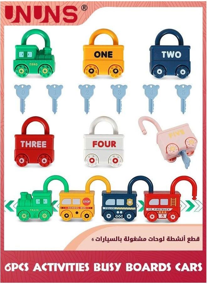 UNUNS Montessori Educational Learning Games,6Pcs Toddler Lock And Key Toys,Toddlers Activities Busy Boards Cars,Matching Sorting Toys,Preschool Sensory Gifts For Baby Boys Girls 3 6 18+Months  - Image 1