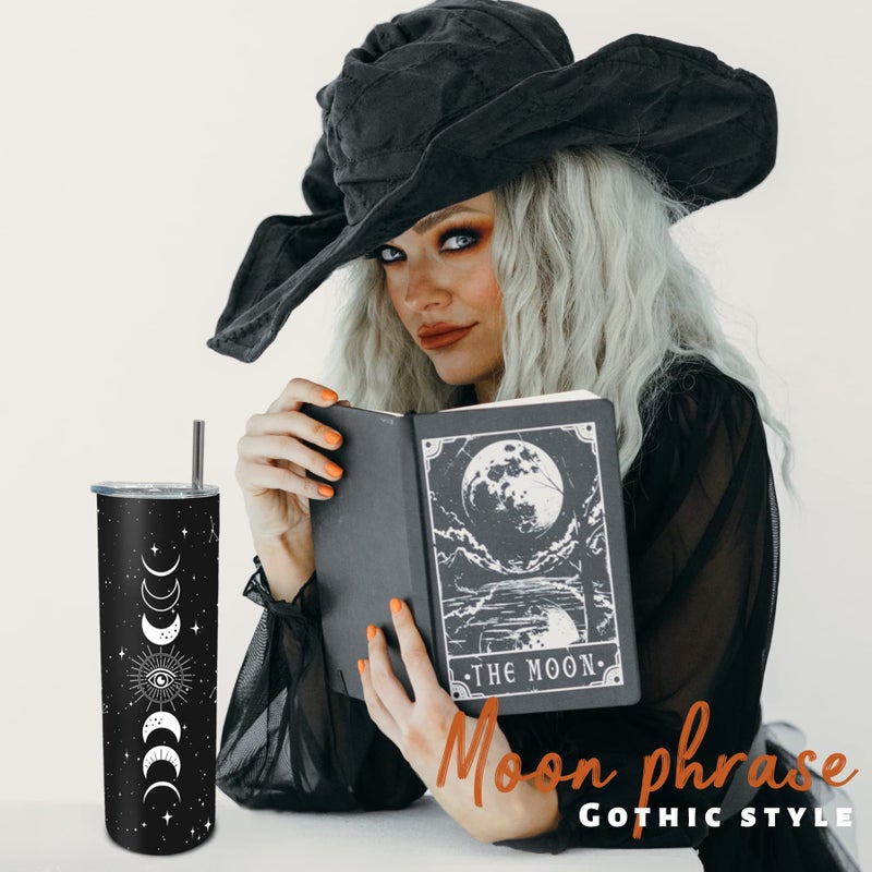 Mofvugz Goth Moon Tumbler with Lid and Straw  Moon Phase Gothic Decor  Black Vacuum Insulated Stainless Steel 20 Oz Witchy Tumbler Cup- Halloween Spooky Gifts for Women  Goth Witch Stuff Coffee Travel Mug - Image 2