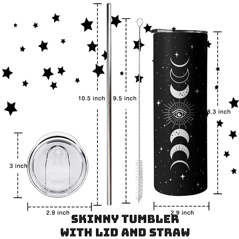 Mofvugz Goth Moon Tumbler with Lid and Straw  Moon Phase Gothic Decor  Black Vacuum Insulated Stainless Steel 20 Oz Witchy Tumbler Cup- Halloween Spooky Gifts for Women  Goth Witch Stuff Coffee Travel Mug - Image 4