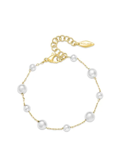 POLICE Opaline Gold-Plated Bracelet for Women with White Pearl on Elegant Chain