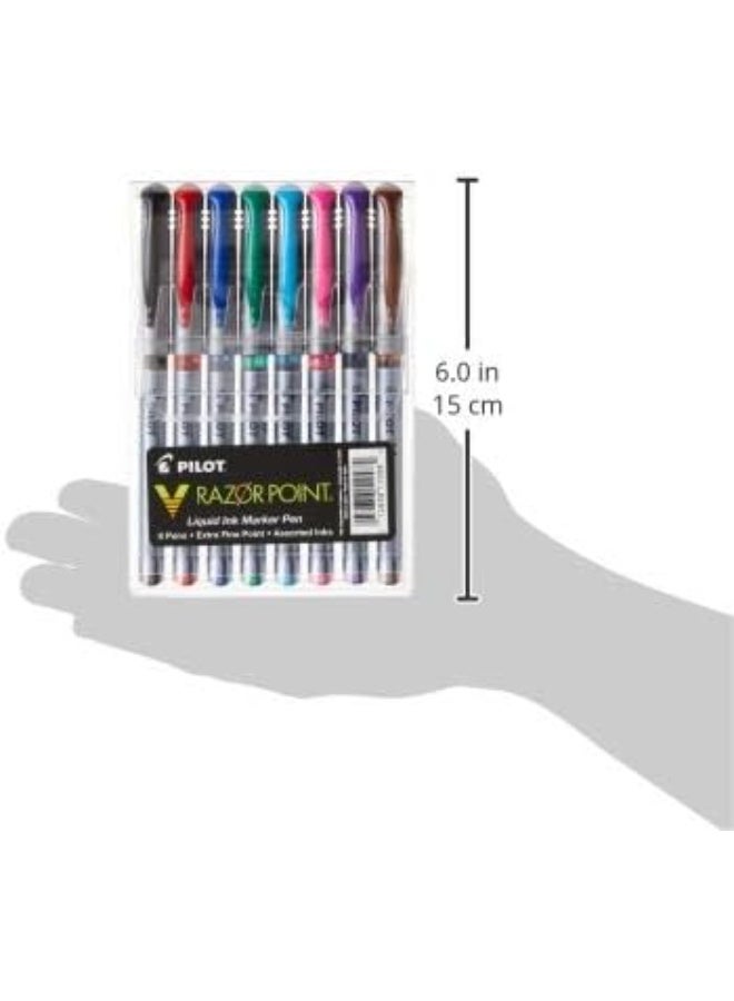 PILOT Pilot V Razor Point Liquid Ink Markers, Assorted Color Inks, 8-Pack Pouch (11008)  - Image 3