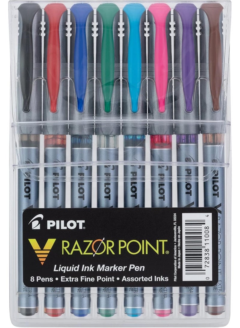 PILOT Pilot V Razor Point Liquid Ink Markers, Assorted Color Inks, 8-Pack Pouch (11008)  - Image 1