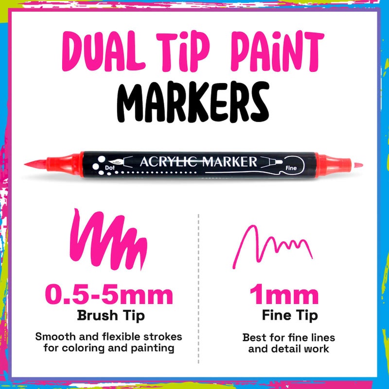 Coogert 24 Colors Dual Tip Acrylic Paint Markers,Fine Tip and Brush Tip Permanent Acrylic Paint Pens For Rock Painting, Canvas, Wood, Glass, Ceramic, Fabric, Plastic, Egg, Scrapbook,Art Painting Supplies Kit - Image 2