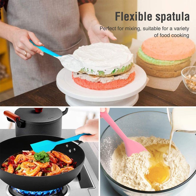 ZUNBELLA l Serving and Cooking Spoons with Plastic Handle Set of 5 Piece Stainless Steel Green and NonStick Silicone Spatula Heat Resistant Baking Spatula - Image 5