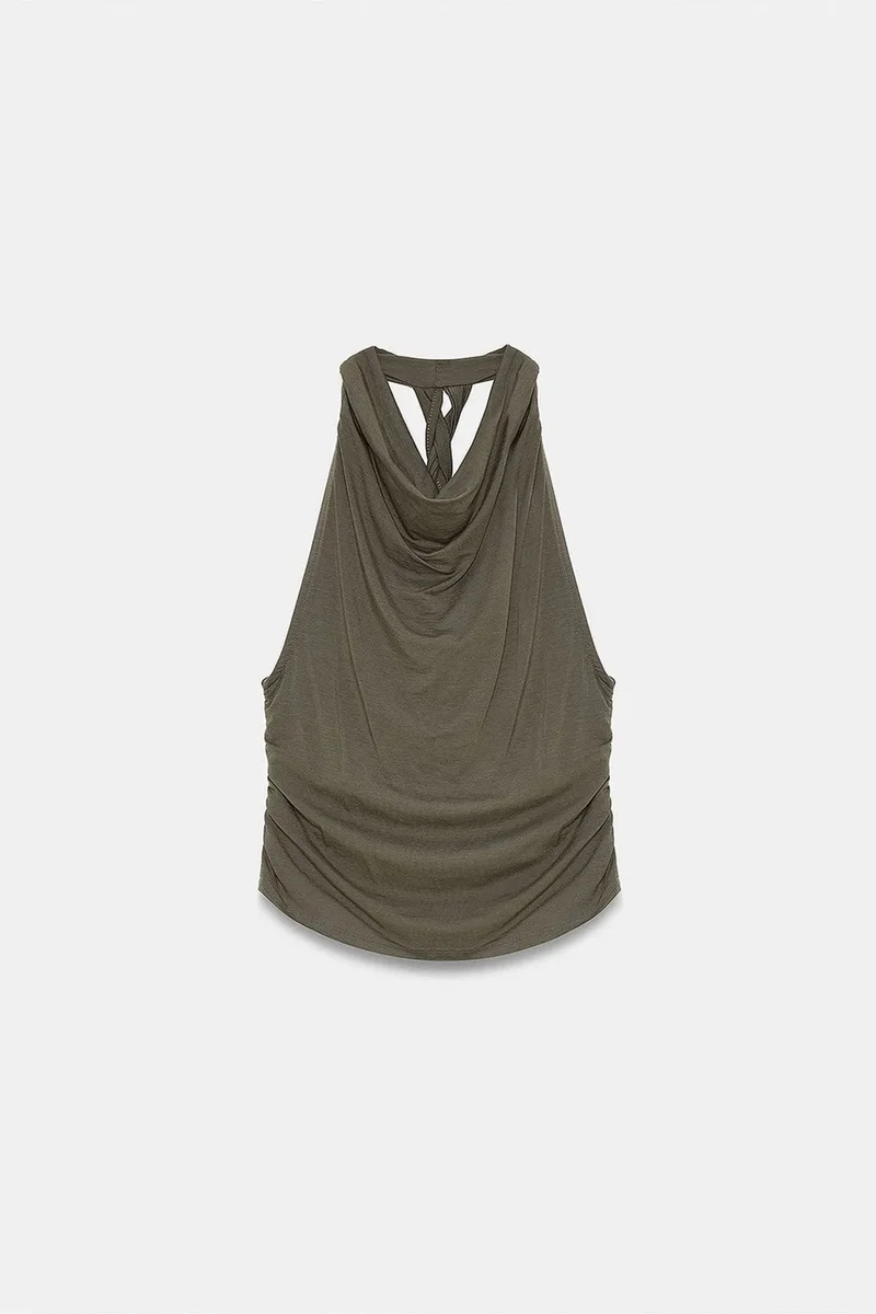 Dilvin Khaki Green DILVIN Sleeveless Backless Cowl Neck Blouse for Women | Best Price UAE