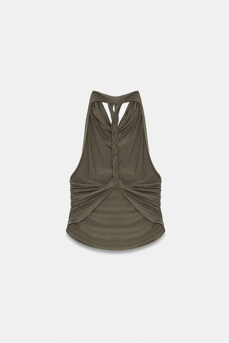 Dilvin Khaki Green DILVIN Sleeveless Backless Cowl Neck Blouse for Women | Best Price UAE
