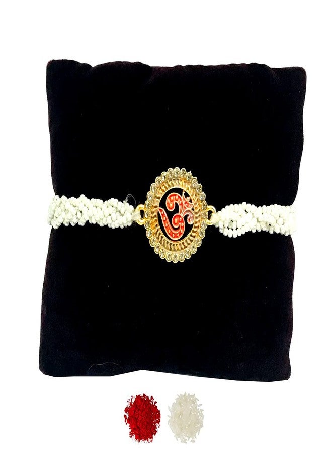 Evisha إيفيشا أد رصع أوم مع فرقة اللؤلؤ راخي للأخ | راخي كومبو-219 | راخي || مجموعة راخي || راخي للأخ || راخي للأخ وبهابي || كومبو راخي || بهية بهابهي راخي || هدايا راخي - Image 2