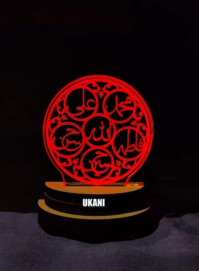 UKANI 3D Islamic PANJATAN Design USB Connected Night Lamp for Car/Office/Desktop/Gift/for Bedroom Hall Table Top 7 Color Change Light Size 3 Inch - Image 1