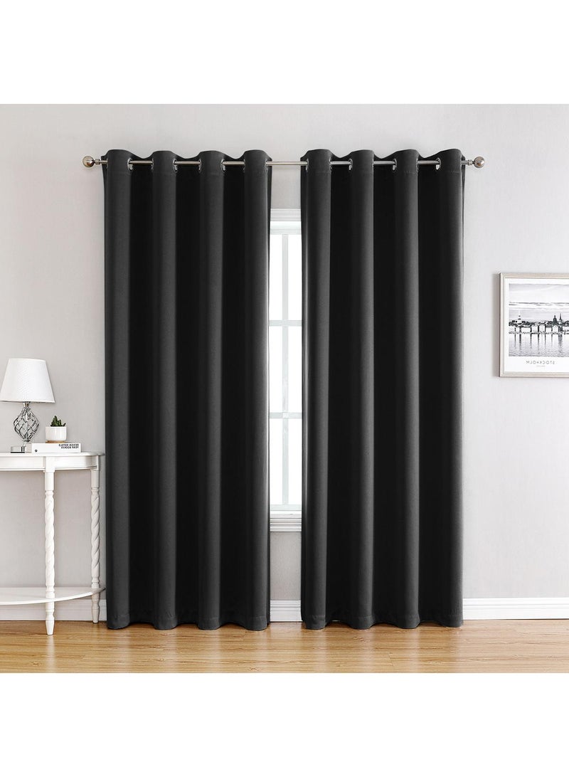 Bluejw 2-Piece Solid Color Blackout Outdoor Curtains Black - Image 1