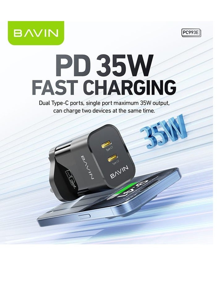 Bavin PC993E Dual PD Port Home Charger Fast Charging 35W Black - Image 3