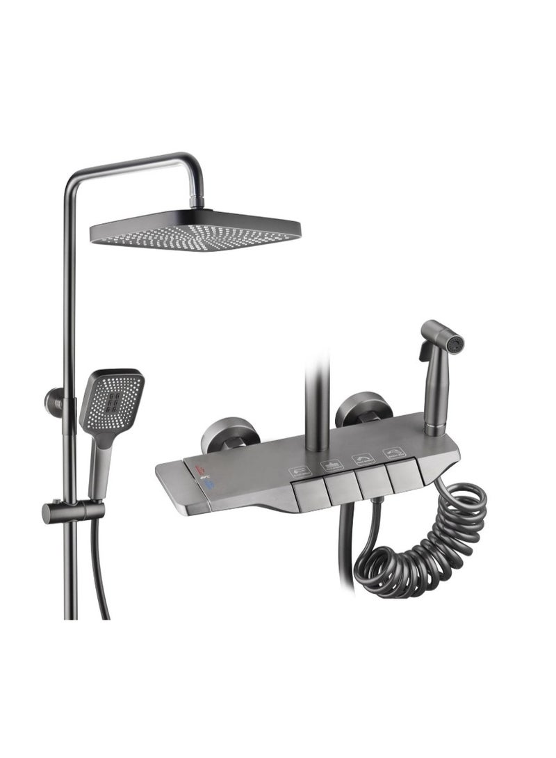 ALMIFTAH Luxury 4-in-1 Shower System with Rainfall Shower Head, Handheld Sprayer & Jet Spray – High-Pressure Mixer Tap Set with Thermostatic Control for Bathroom, Matte Black Finish - Image 1