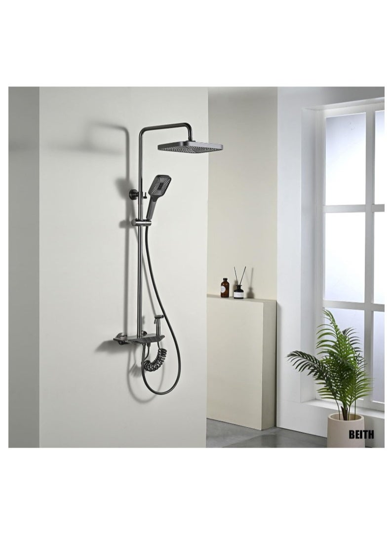 ALMIFTAH Luxury 4-in-1 Shower System with Rainfall Shower Head, Handheld Sprayer & Jet Spray – High-Pressure Mixer Tap Set with Thermostatic Control for Bathroom, Matte Black Finish - Image 2