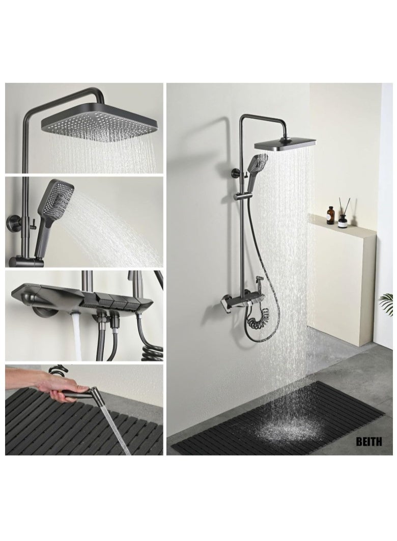ALMIFTAH Luxury 4-in-1 Shower System with Rainfall Shower Head, Handheld Sprayer & Jet Spray – High-Pressure Mixer Tap Set with Thermostatic Control for Bathroom, Matte Black Finish - Image 3