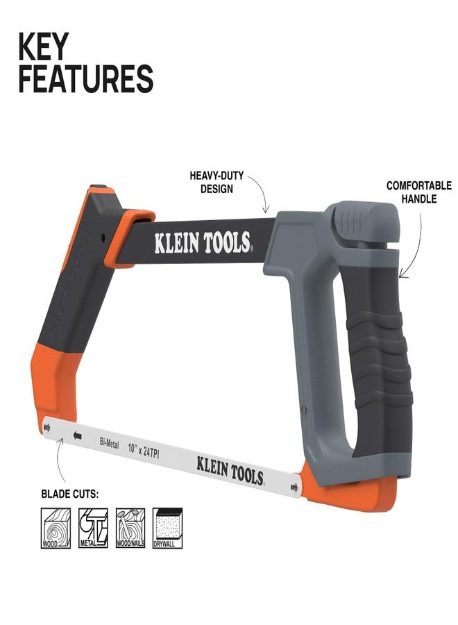Klein Tools 31430 High Tension Hacksaw with Heavy Duty Frame, Converts to Jab Saw, Includes 12-Inch x 24 TPI and 6-Inch x 24 TPI Bi-Metal Blades, In-Frame Storage for Extra Blades - Image 2