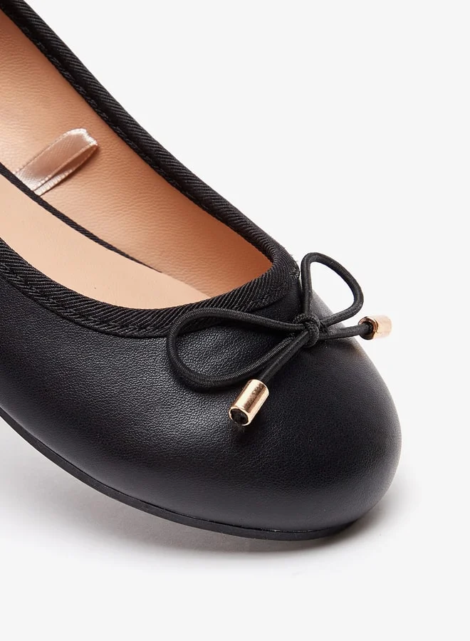 ميسي Girls Solid Slip-On Round Toe Ballerina Shoes with Bow Accent with Cushioning