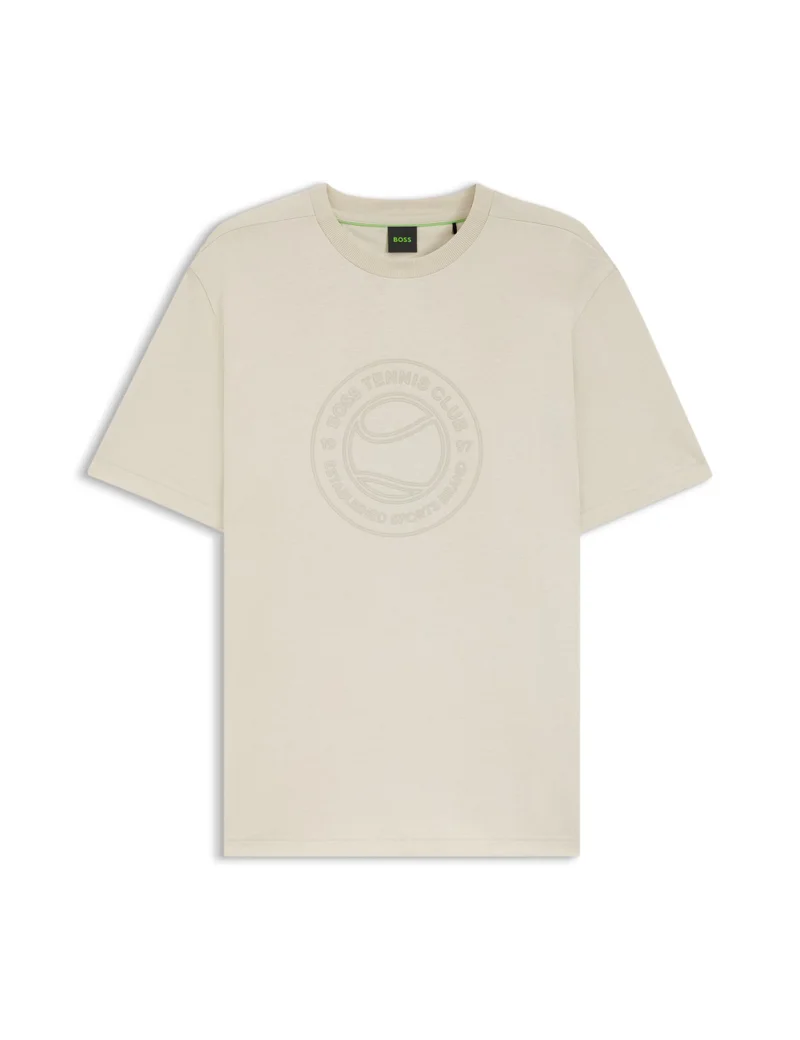 BOSS Cotton-jersey T-shirt with tennis-themed artwork