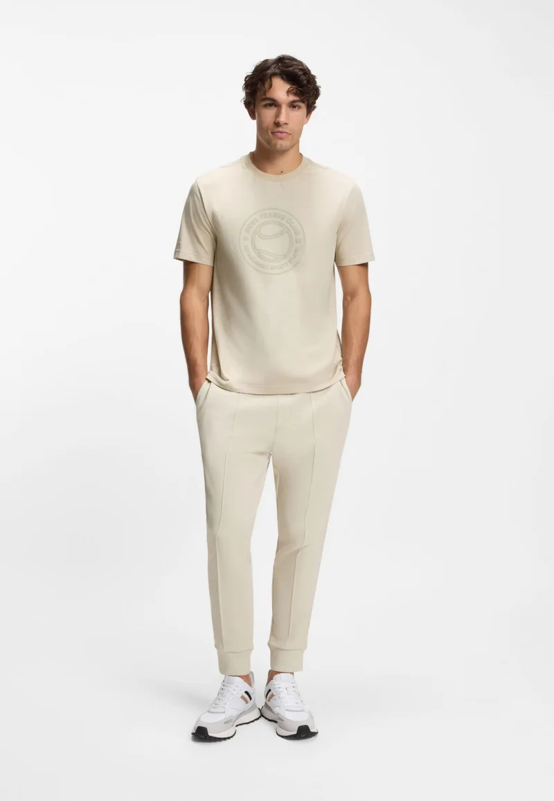 BOSS Cotton-jersey T-shirt with tennis-themed artwork
