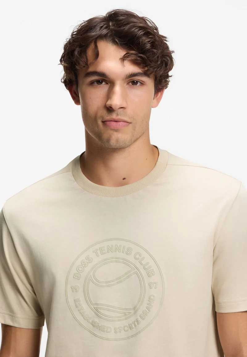 BOSS Light Beige Cotton-jersey T-shirt with tennis-themed artwork for Men | Best Price UAE