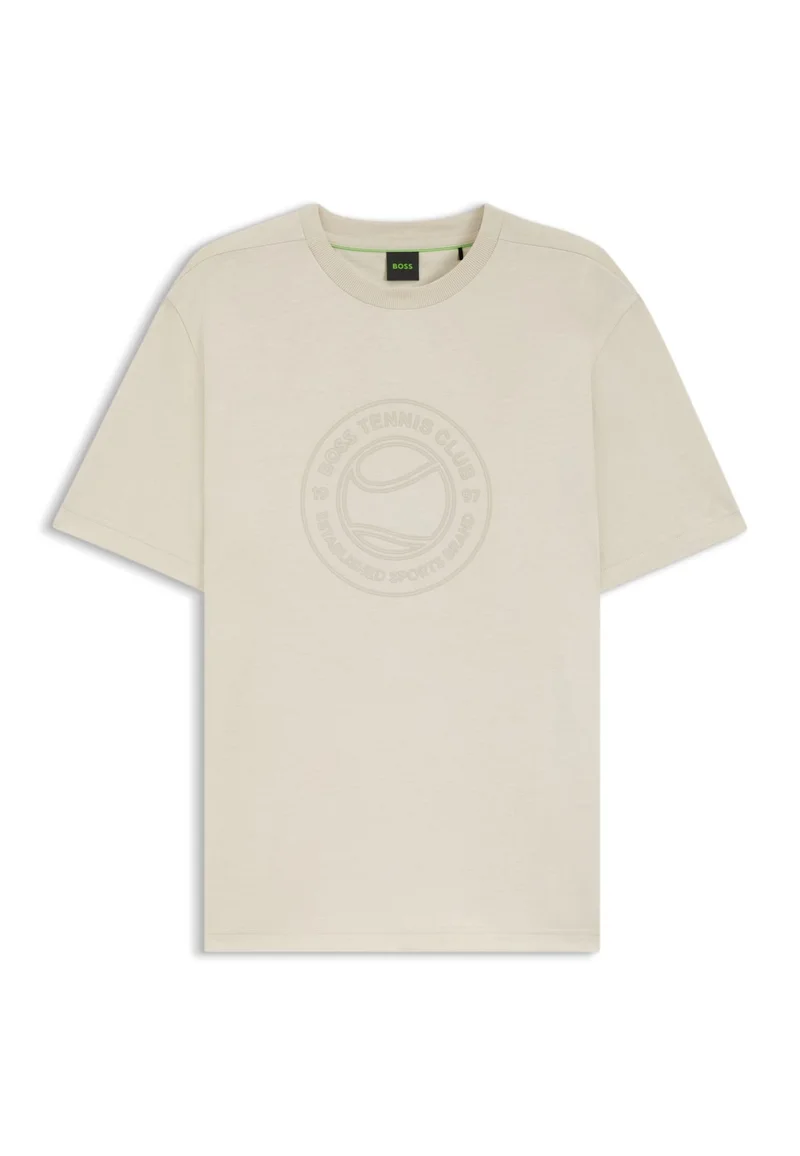 BOSS Light Beige Cotton-jersey T-shirt with tennis-themed artwork for Men | Best Price UAE