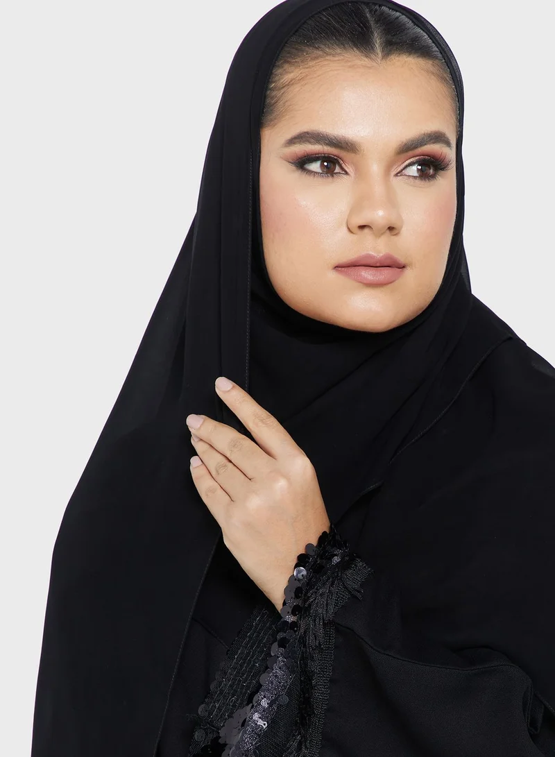 hayas closet Embellished Fringe Detail Abaya