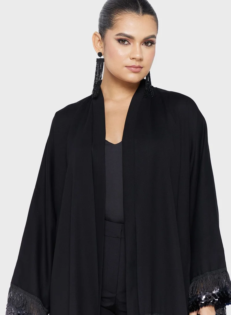 hayas closet Embellished Fringe Detail Abaya